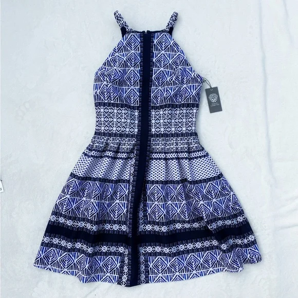Vince Camuto | Dresses | Blue Halter Fit Flare Dress With Pockets | Poshmark